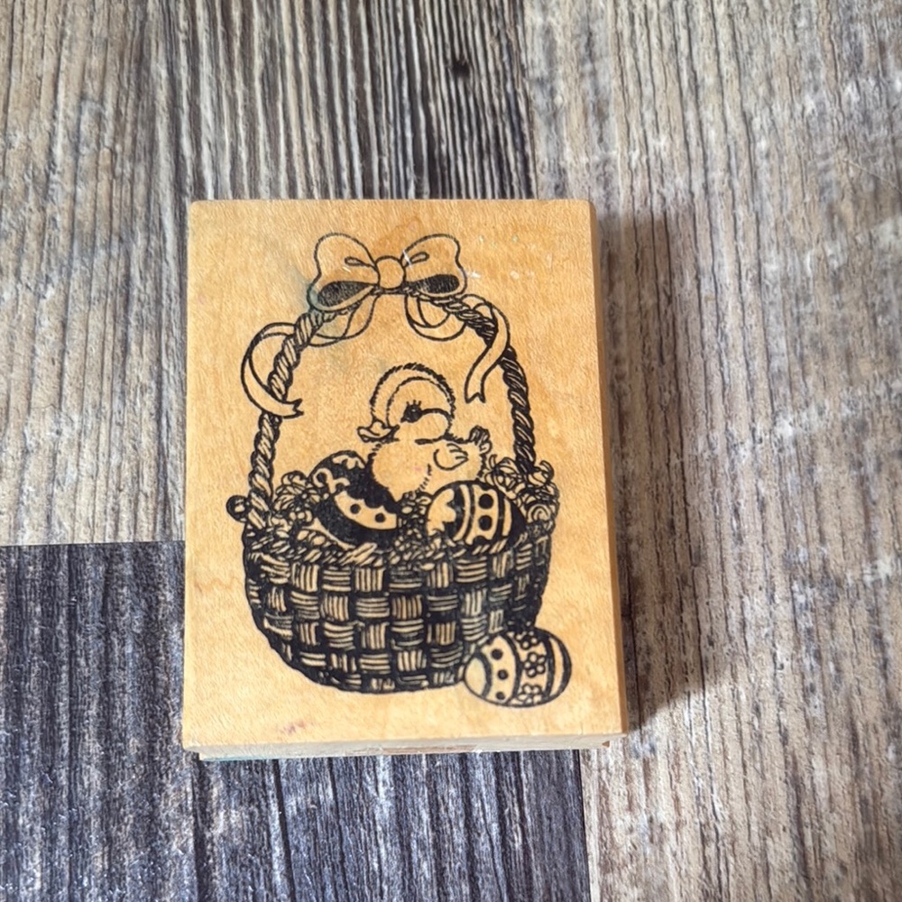 Imaginations Easter Duck Basket Eggs Spring Wooden Rubber Stamp